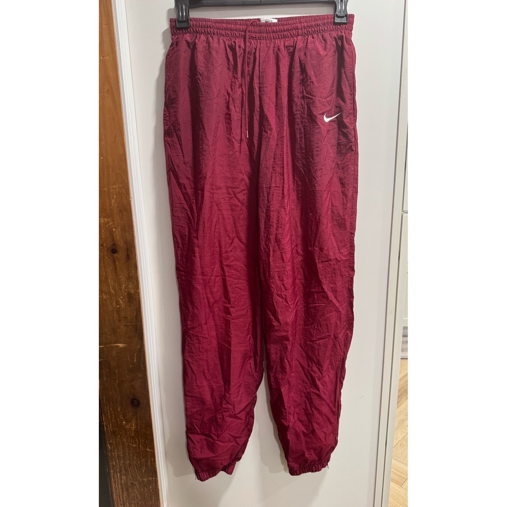 Vintage Nike Track Pants Maroon Burgundy Nylon Windbreaker Ankle Zip Mens Medium